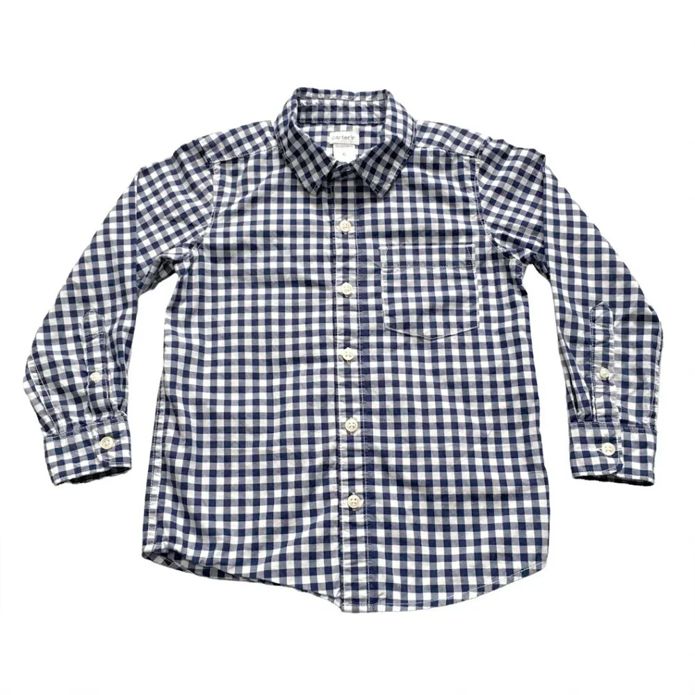 Carters Blue & White Long sleeve Plaid Shirt Boy's Size 6